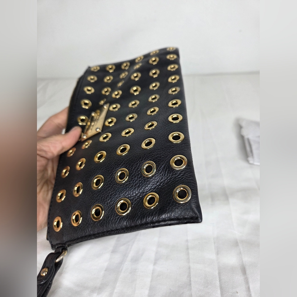 MICHAEL Michael Kors Black Wristlet Clutch with Gold Eyelet Hardware - Picture 4 of 11